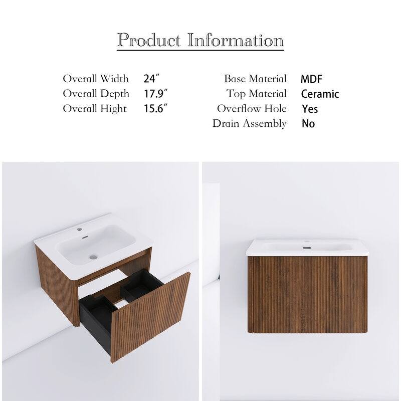 24 in./ 30 in. W Wall Mounted Bathroom Vanity with Integrated Ceramic Sink and Drawer