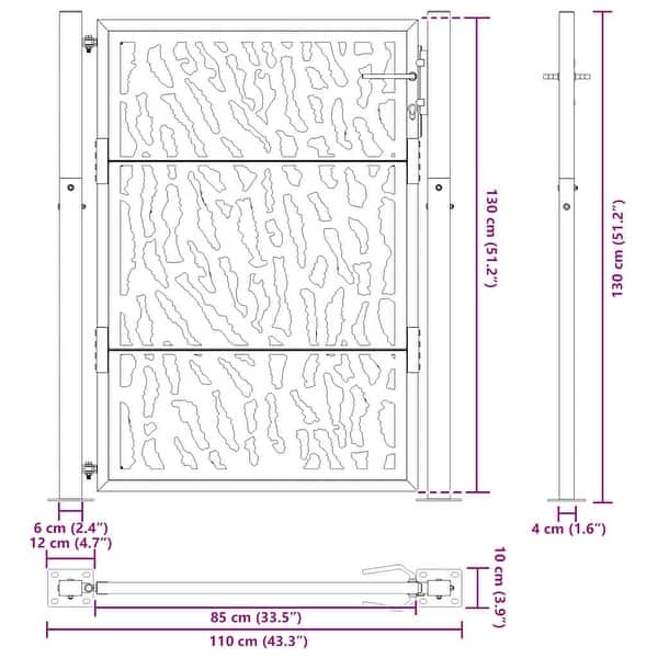 dimension image slide 1 of 7, vidaXL Garden Gate Black 39.4x49.2" Steel Trace Design