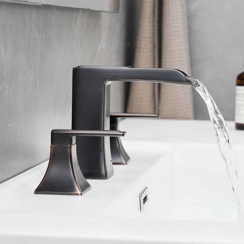 Double Handle Three-Hole Bath Waterfall Faucet with Drain