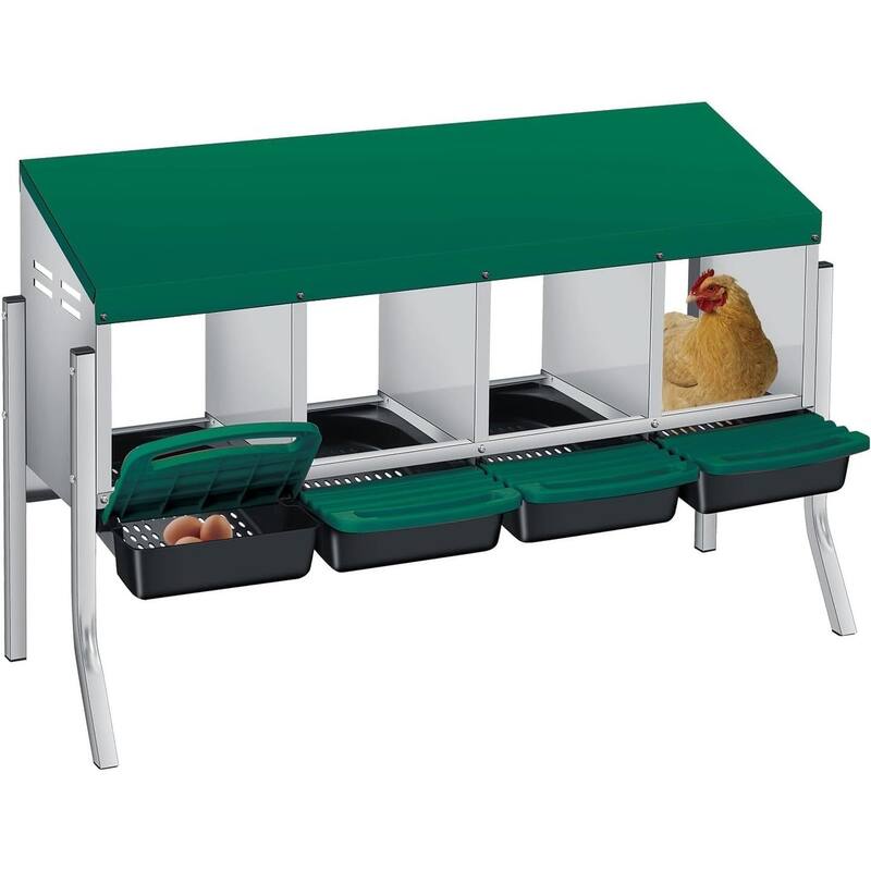 4 Holes Egg-Laying Boxes Nesting Boxes for Chickens Coops with Legs - Green