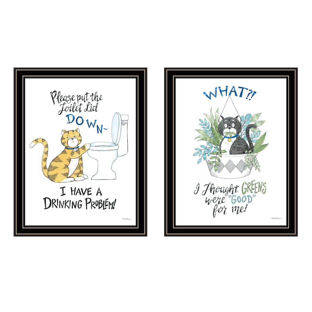 2-Piece Framed Wall Art Set - Humorous "I Have a Drinking Problem!", Black Frame