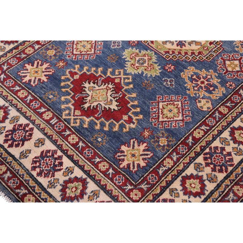 Tribal Kazak Cornelius Blue/Beige Wool Rug - 4'2'' x 6'0''