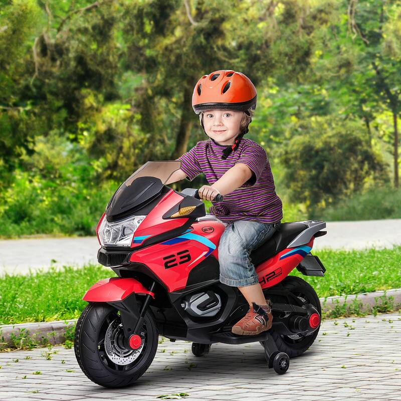 Kids Ride On Motorcycle, 12V Electric Battery Powered Ride On Bike with Training Wheels, Light, Music, Pedal, Gift for Children