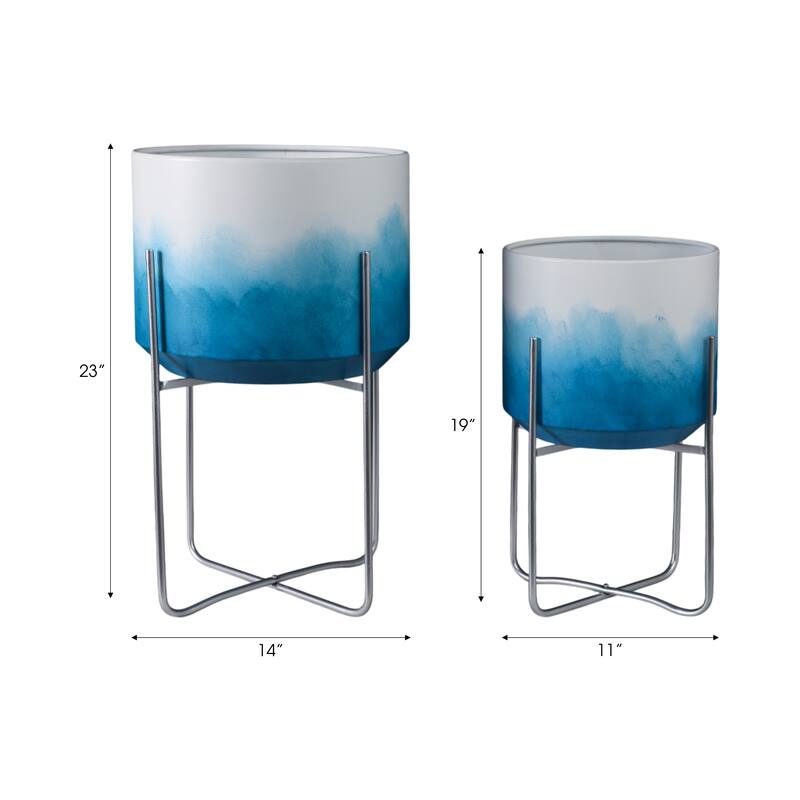 Metal Planters Sleek Modern Stands Decorative Accent Design (Set of 2)