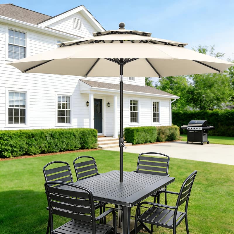 Ainfox 10 ft Patio Outdoor Umbrella with 3 Tiers and Crank Tilt Market Table Umbrella
