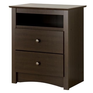 Prepac Fremont 2 Drawer Nightstand: Elegant Bedroom Furniture, Bedside Table with Open Shelf, Espresso
