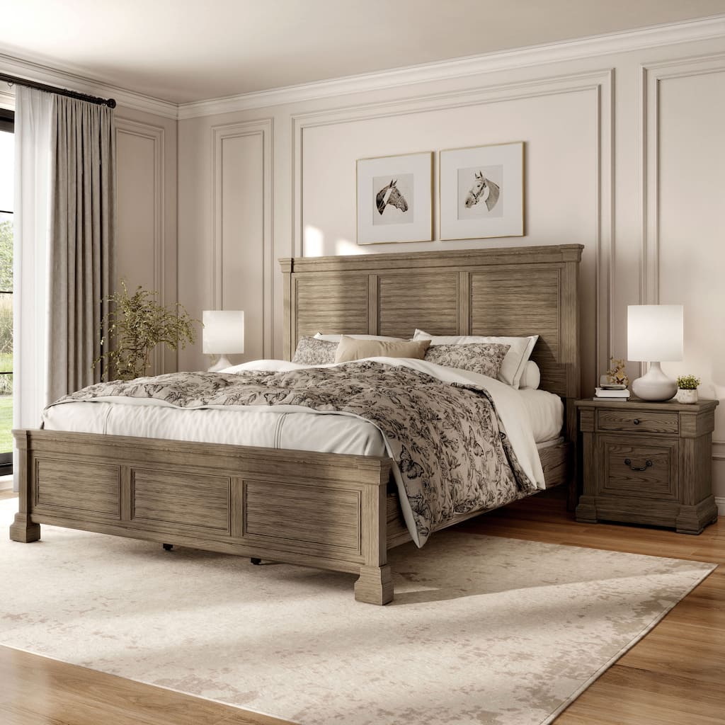 Furniture of America Wacine 3-Piece Weathered Grey Solid Wood Panel Bedroom Set