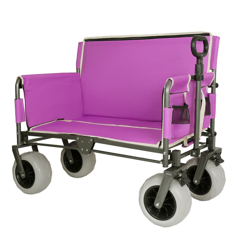 3-in-1 Heavy-Duty Convertible Folding Wagon Cart with Bench Seat & Storage - 500lbs, 180L Capacity Utility Wagon