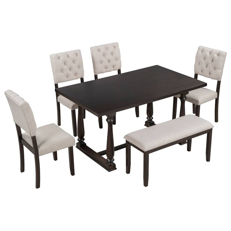 6 PCS Dining Table and Chair Set for 6-Foam-covered Seat Backs & Cushions