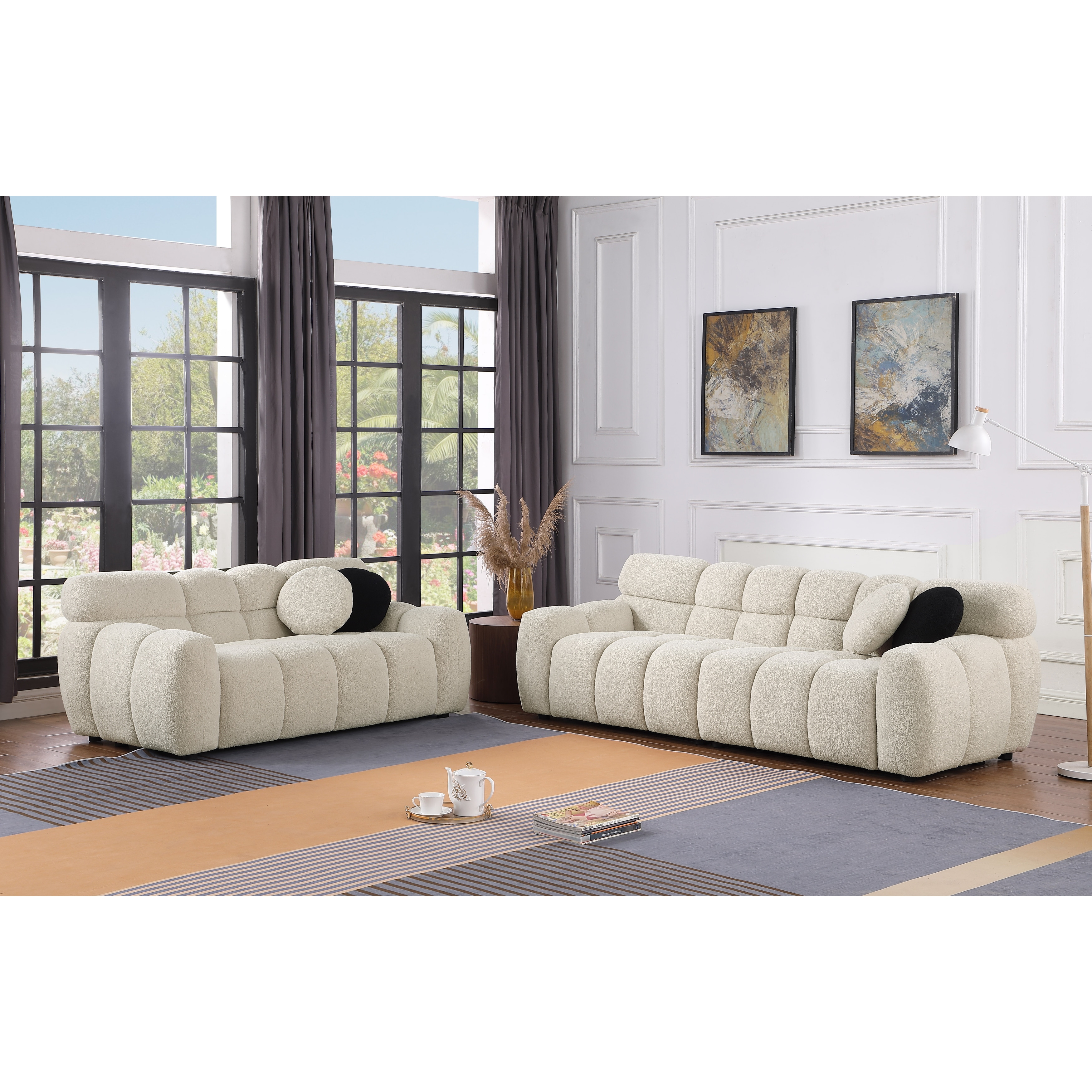 Beige Boucle Sectional Sofa Sets Marshmallow Loveseat Sofa Lounge