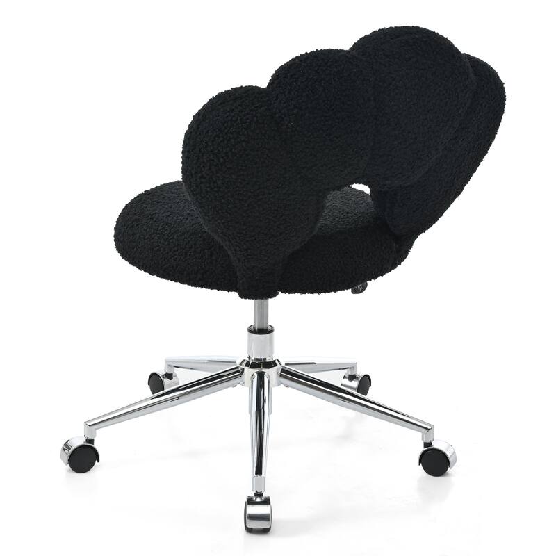 Criss Cross Chair with Wheels, Teddy Fabric Home Office Chair, 360°Swivel Height Adjustable Swivel Vanity Chair