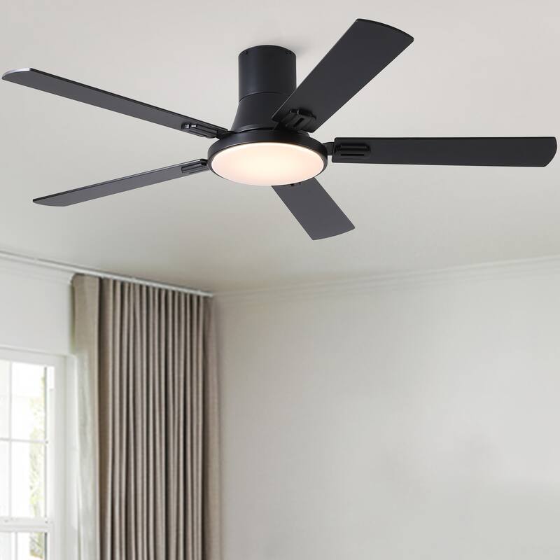 YUHAO AeroLite 48 in. Indoor White Low Profile Standard Ceiling Fan with Bright White Integrated LED Light Kit, Remote Included