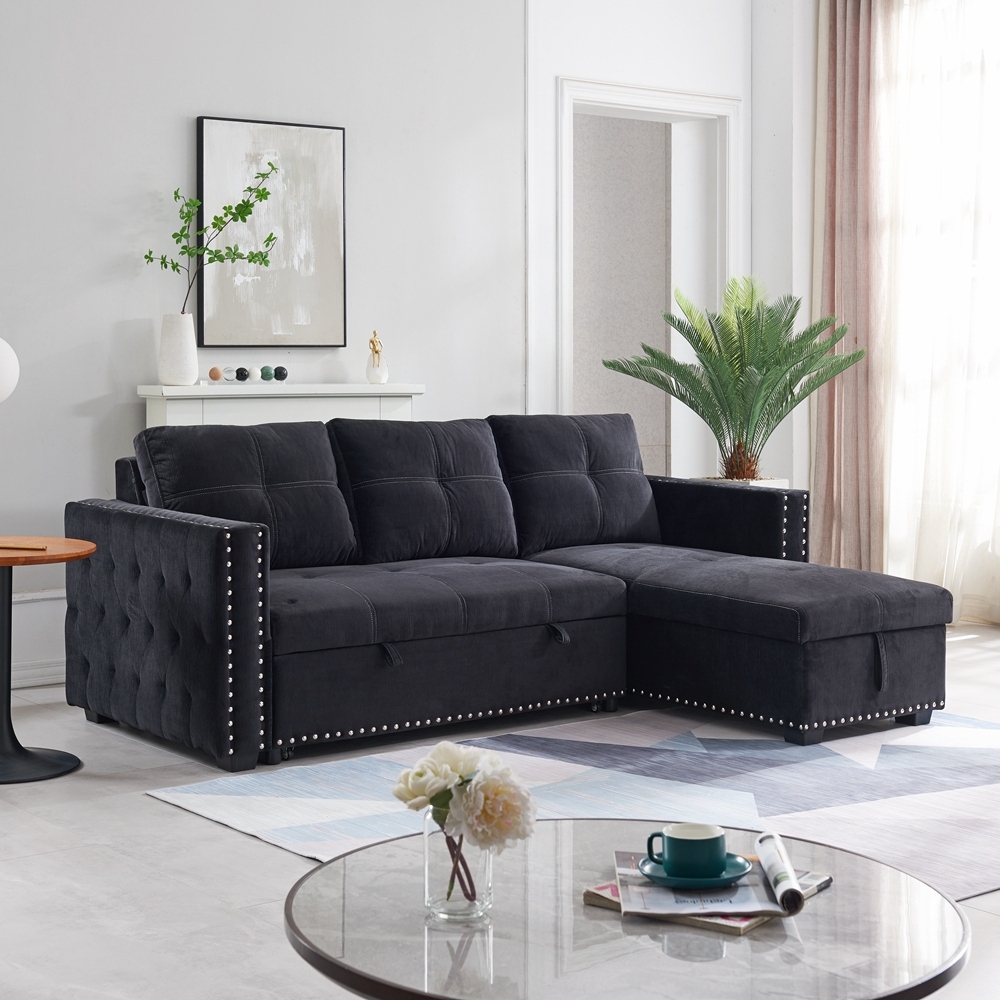Black sectional store with silver studs