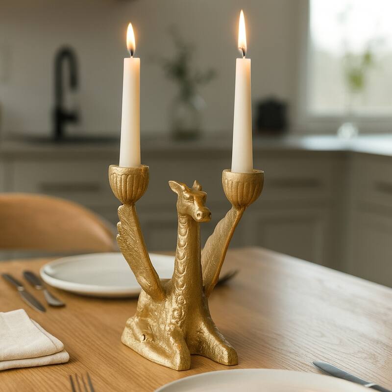 Metal Giraffe with Wings Taper Candle Holder - Gold, 6 in. - 7.0"