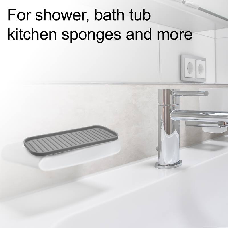 Soap Dish Keep Soap Dry for Home Bathroom Kitchen Silicone - Dark Gray - 23x9cm