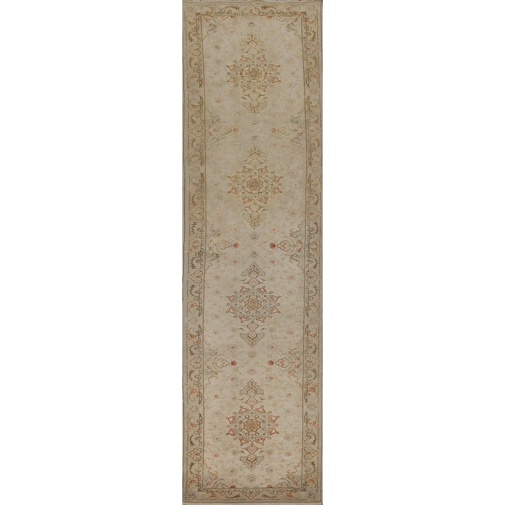 Floral Tabriz Persian Vintage Handmade Wool & Silk Runner Rug - 2'8"x 13'7"