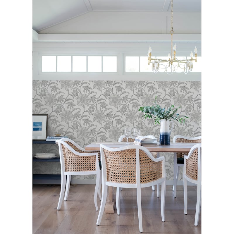 A-Street Prints Star Flower Charcoal Floral Trail Wallpaper