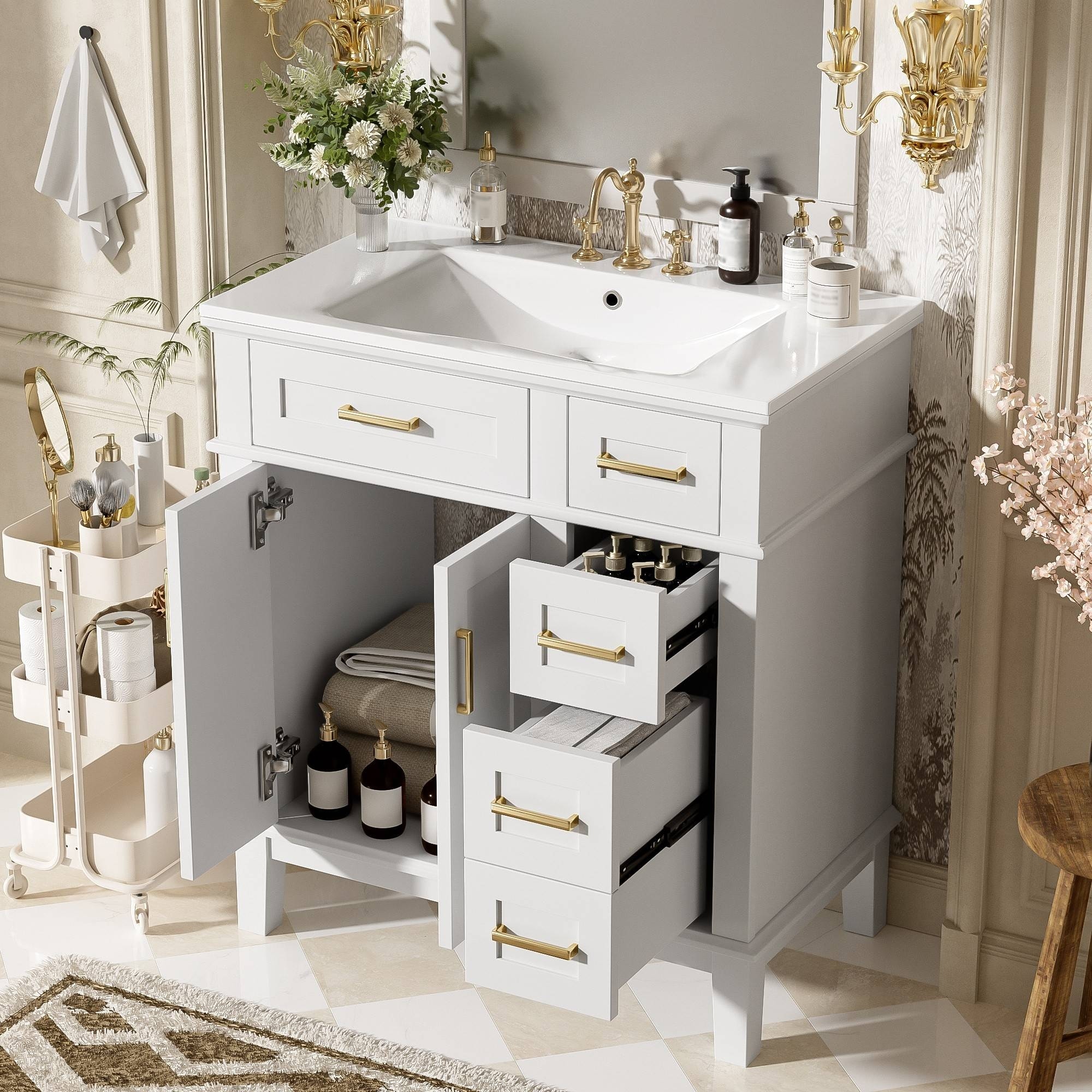 Yaheetech 24.5" Bathoom Vanity With Ceamic Sink, Cabinet