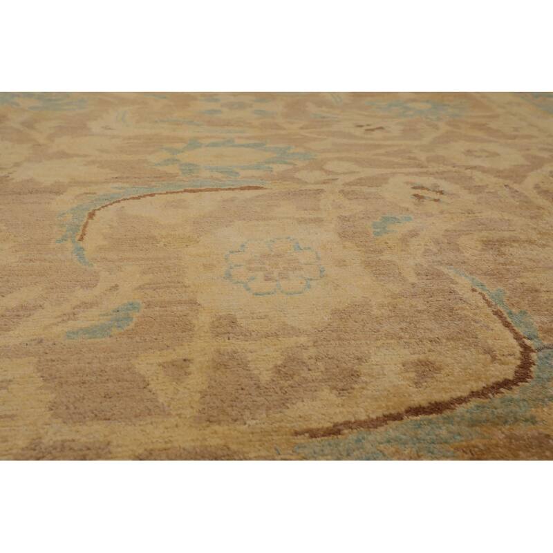 Hand Knotted Peshawar Taupe,Aqua Wool Traditional Oriental Area Rug - 7' 10'' x 10'