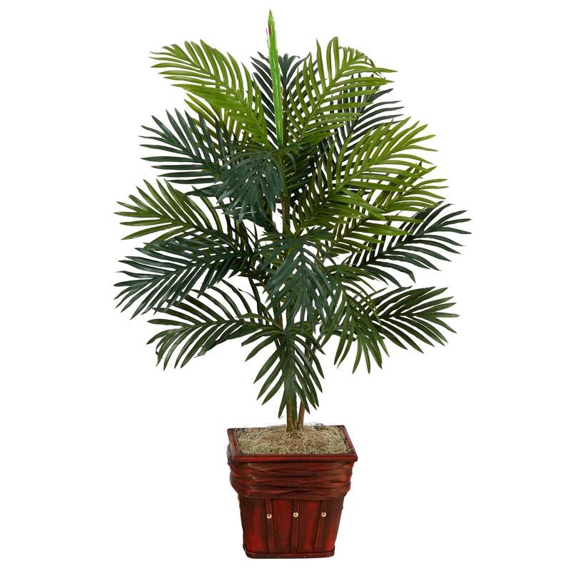 Tall Silk Areca Palm Plant 38" Indoor Decor - Glam Basket Tropical Tree Home Office Living Room - 3.17ft.