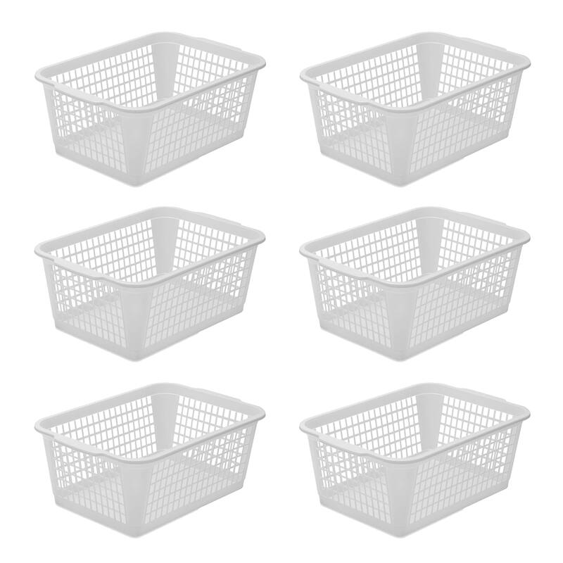 YBM Home Large Plastic Storage Basket for Organizing - White - 6 Piece