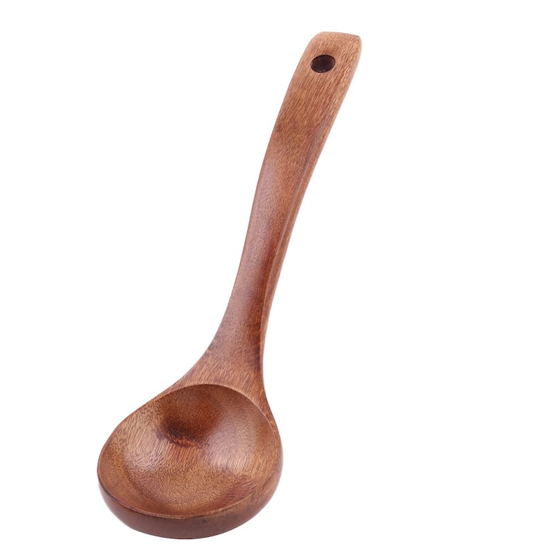 Wood Hanging Hole Design Cooking Porridge Soup Hot Pot Spoon Ladle - Brown - 8.3" x 2.5" x 1.6"(L*W*H)
