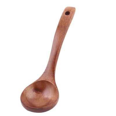 Wood Hanging Hole Design Cooking Porridge Soup Hot Pot Spoon Ladle - Brown - 8.3" x 2.5" x 1.6"(L*W*H)