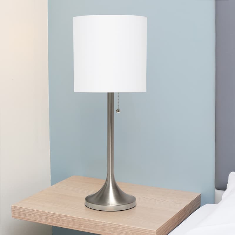 21.25" Modern Glam Metal Table Lamp with Silk Shade and Pull-Chain Switch for Bedroom or Living Room - 8"L x 8"W x 21.25"H