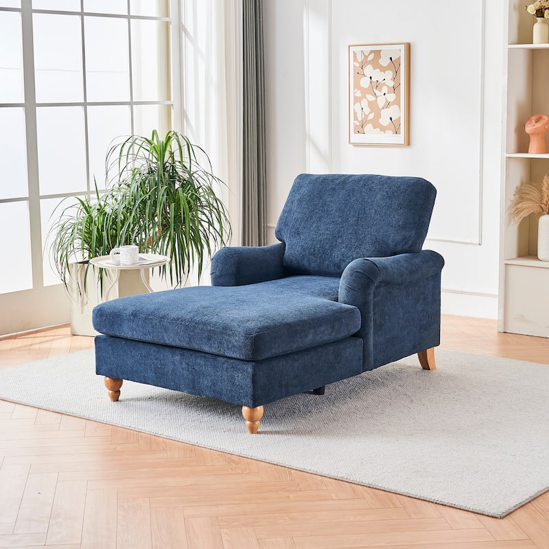 Modern Mid-Century Blue Foam Chaise Lounger Sofa