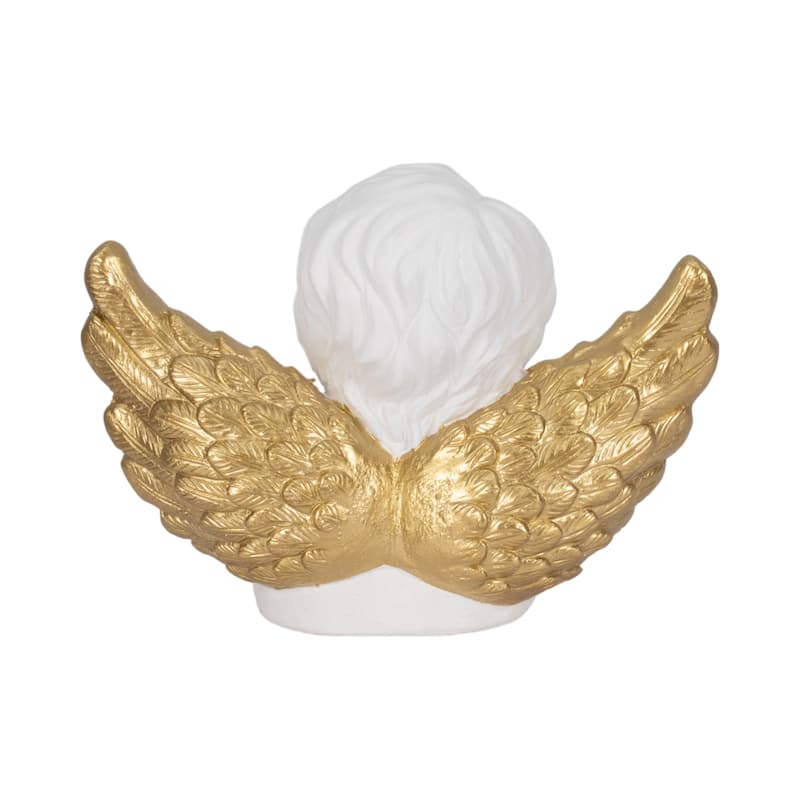 Sagebrook Home Cherub Statue, 15" Garden Decor In White,Gold, Durable Polyresin