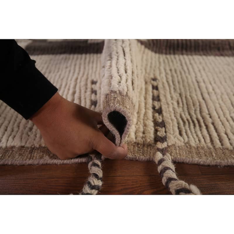 Striped Moroccan Area Rug Hand-Knotted Wool Carpet - 6'9"x 10'2"