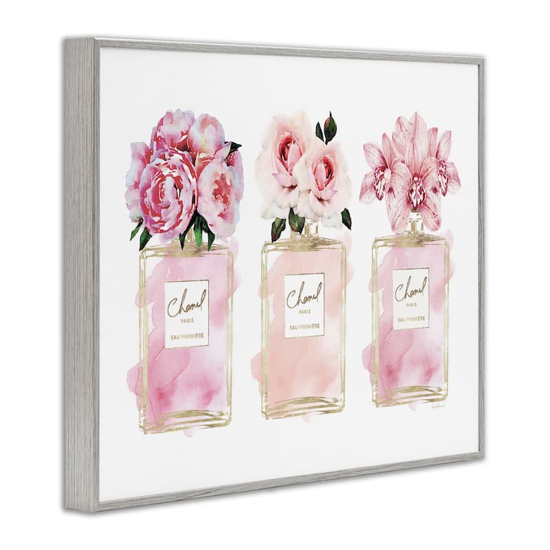 Stupell Pink Flowers And Perfumes Glam Fashion Watercolor Design Framed Giclee Texturized Art by Amanda Greenwood