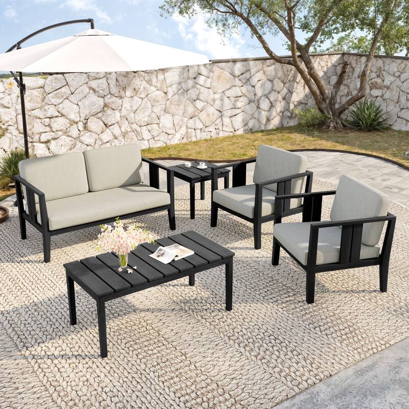 5-Piece Teak Wood Outdoor Conversation Set