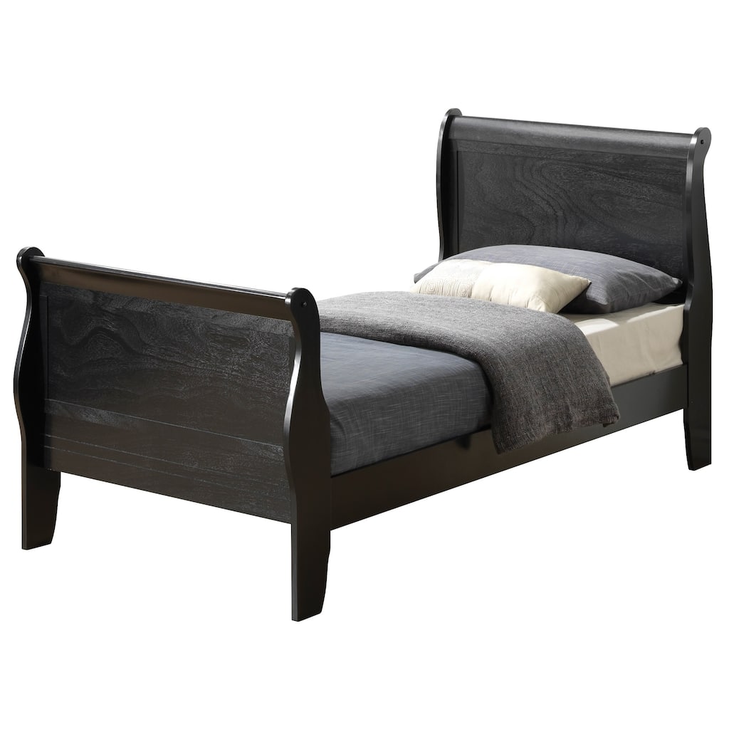 Wooden Sleigh Twin Platform Bed - 87" - Black