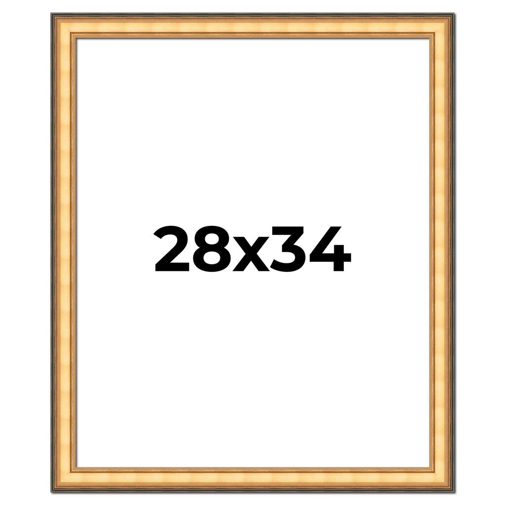 28x34 Frame Gold Real Wood Picture Frame 2 Monza Traditional Photo Frame with UV Acrylic Foam Board Backing &