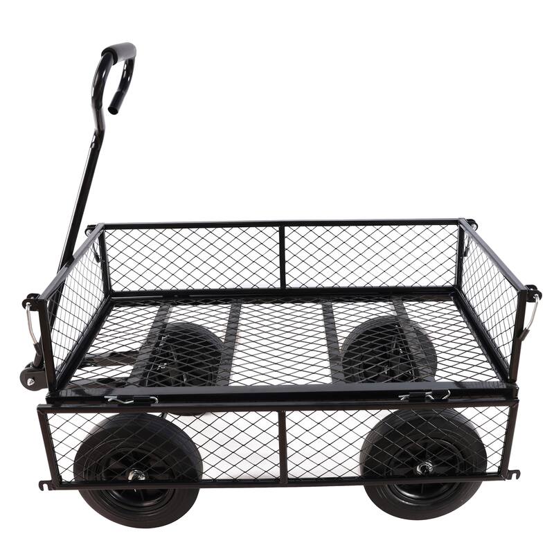 Heavy-Duty Solid Wheel Garden Wagon Cart - Firewood & Yard Debris Hauler, Black