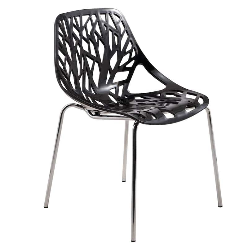 Asbury Stackable Dining Chair with Chrome Legs Side Chair with Modern Cut-Out Design Backrest - Black