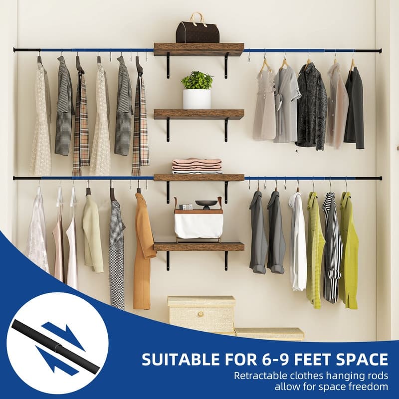 Moasis 70.8" - 102.4" W Heavy Duty Closet Organizers with 4-Tier Storage and 10 Hooks