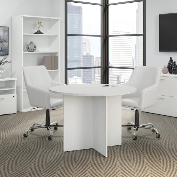 42w Round Conference Table With Wood Base By Bush Business Furniture Overstock 21623059 White