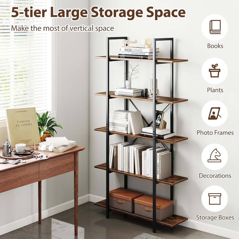 1/2 PCS 5-Tier Bookshelf 62" Tall Book Storage Organizer Shelf