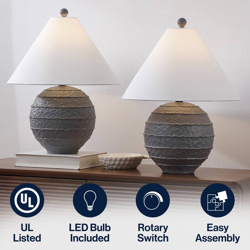 Archer 21" Resin/Metal Ridged LED Table Lamp, (Set of 2), By JONATHAN Y