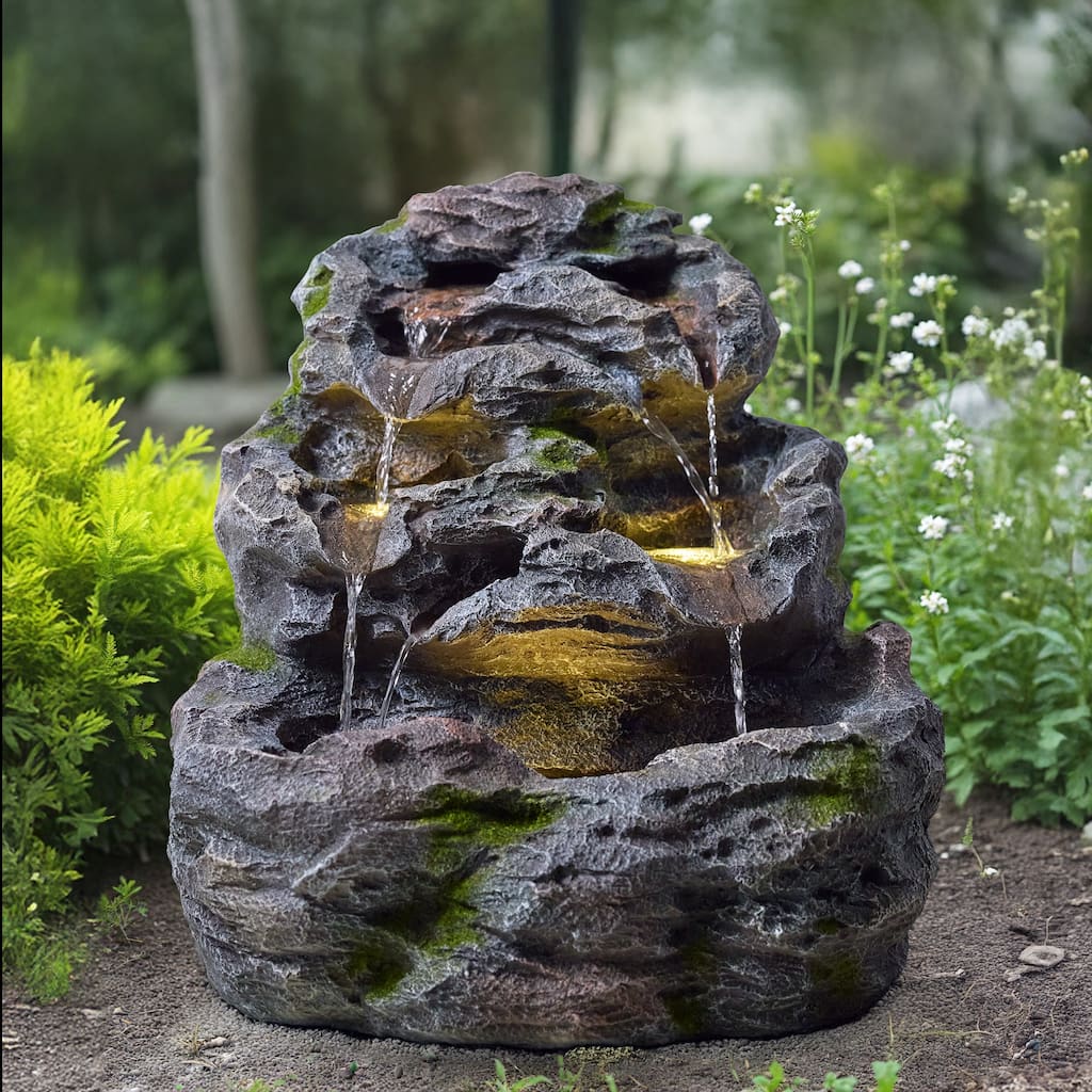 Polyresin Outdoor 3-Tier Rainforest Cascading Weather Resistant Waterfall Fountain