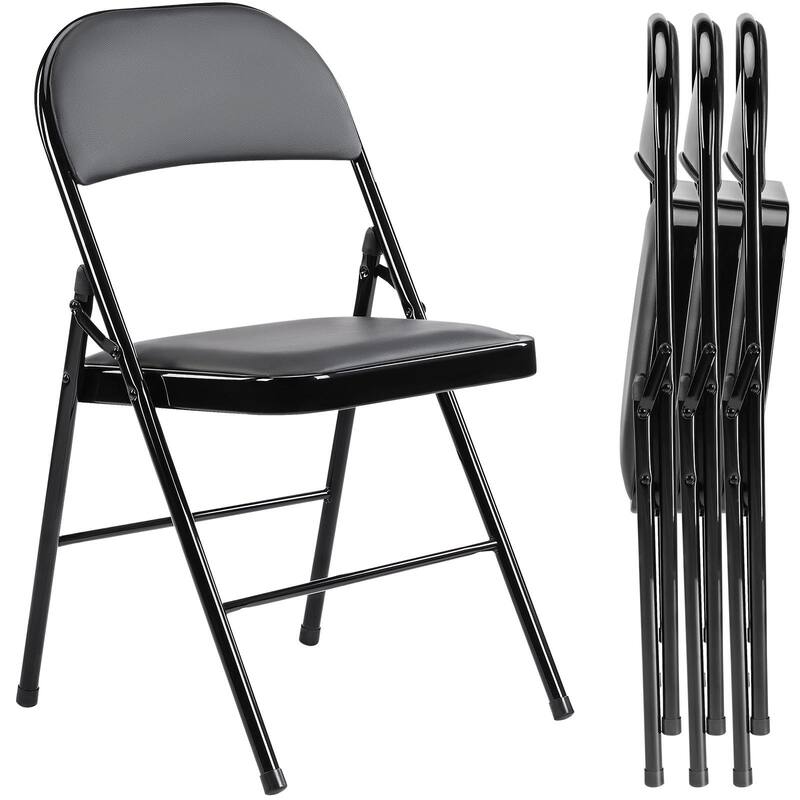 Rossetta Refined Style Set of 4 Leather-Padded Folding Chairs, Quick-Folding & Space-Saving