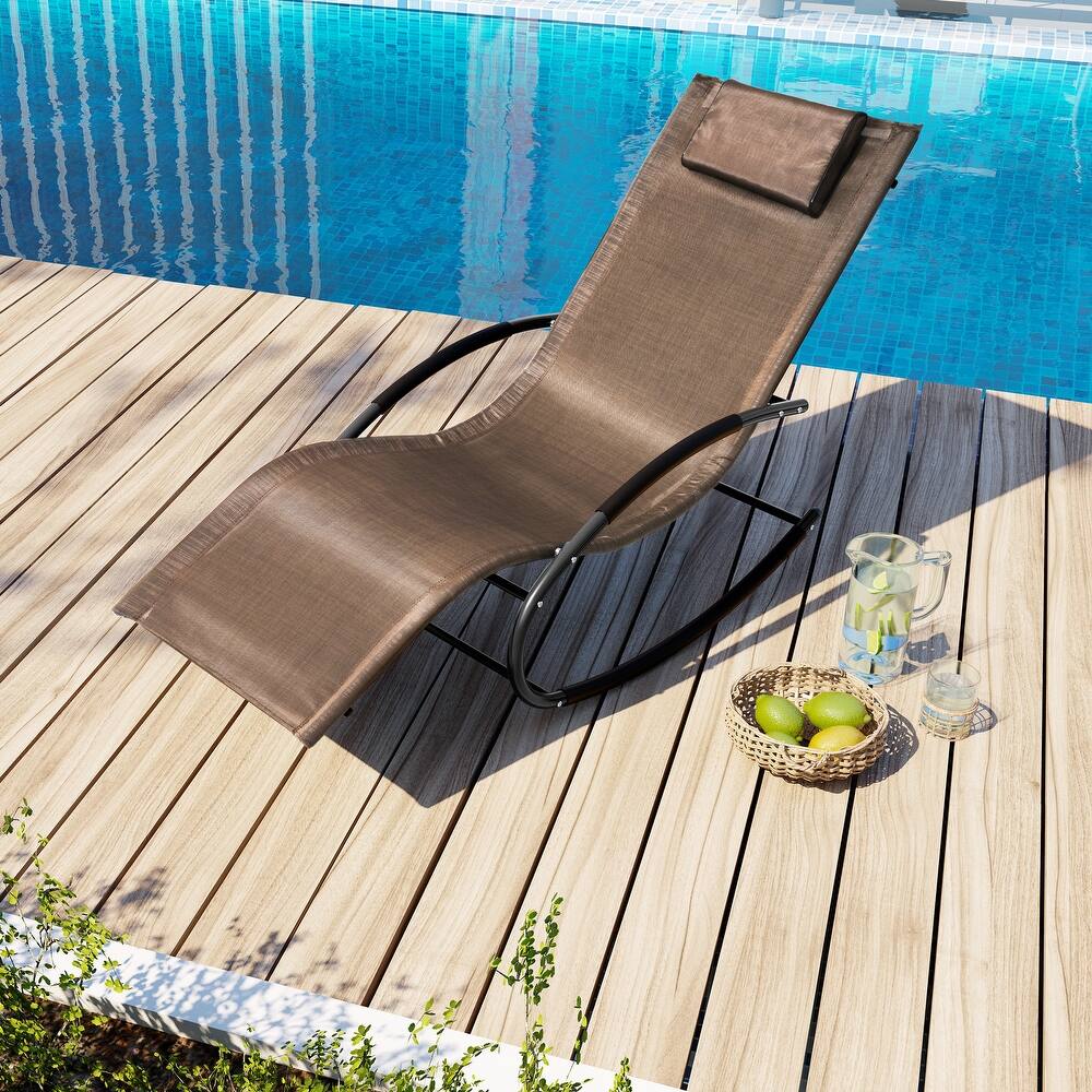 VredHom Outdoor Rocker Chaise Lounge Chair with Pillow