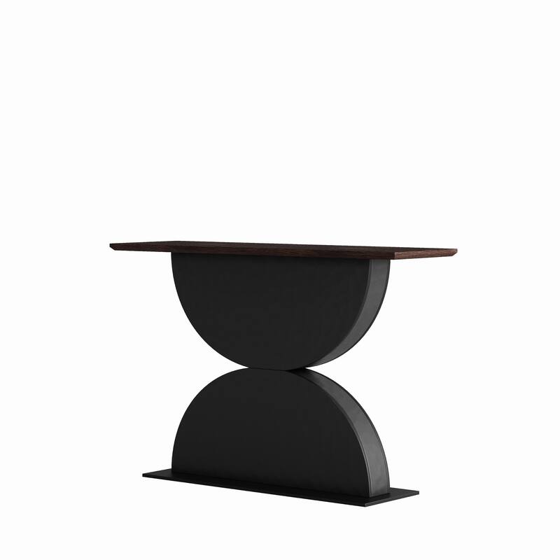 47-Inch Modern Console Table with Double Semi-Circle Base & LED Light, 3D Hammered Texture Sofa Table