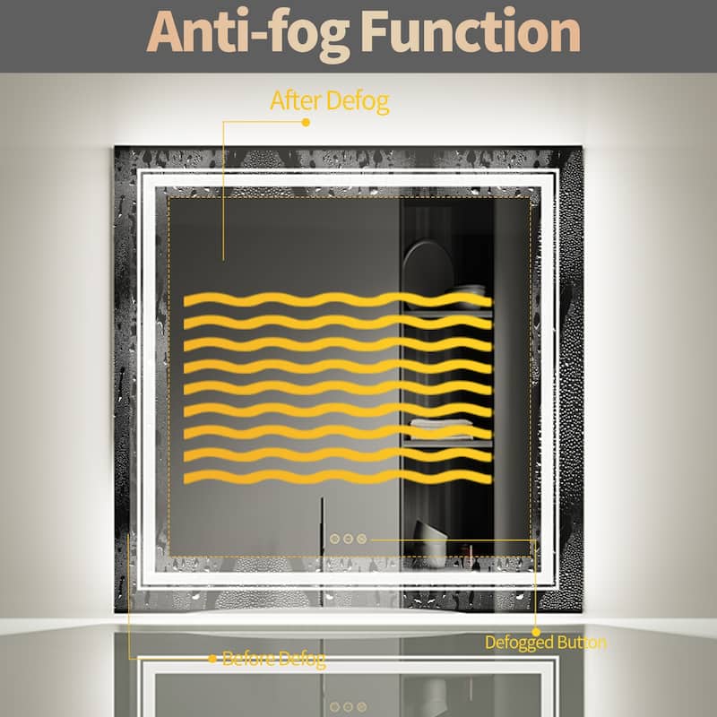 LED Bathroom Mirror with Dual Lights Backlit Mirror Square Anti-Fog - 36"x36"
