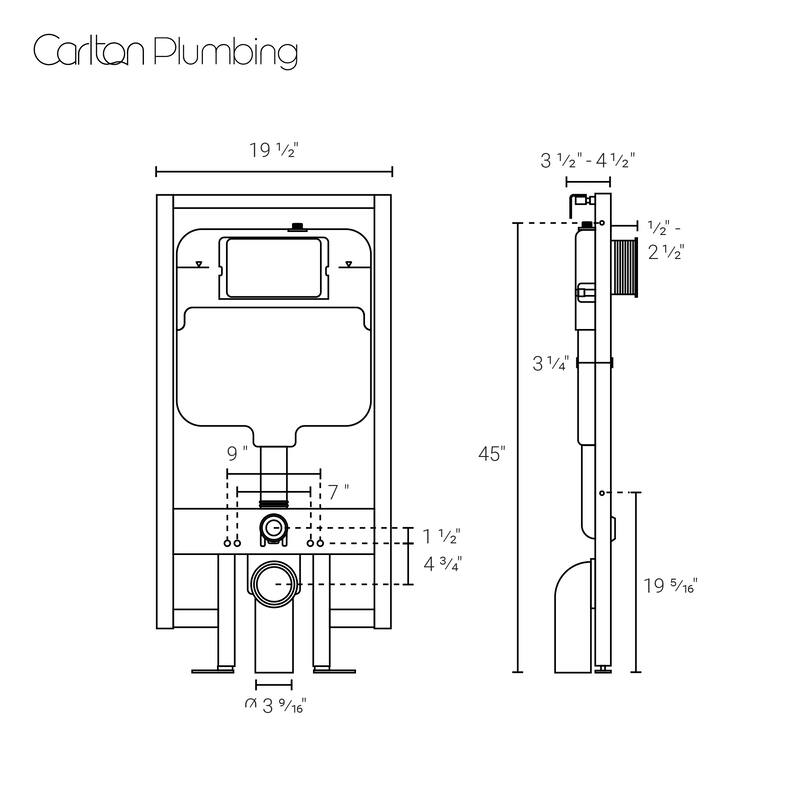 Sitzoni 2X4 Concealed In-Wall Toilet Tank Carrier System - 19.56" x 3.56" 44.9" - 19.56" x 3.56" 44.9" - Black
