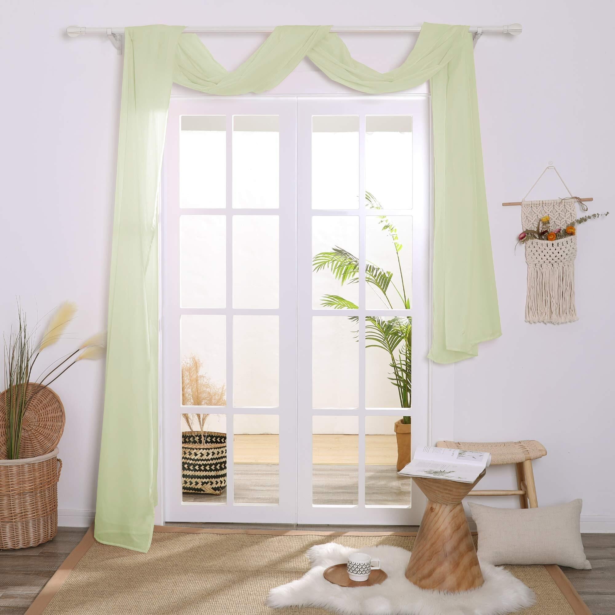 Deconovo Green Sheer Scarf Valance Sage Green 54W x 216L Inch 1 Panel - 54W x 216L
