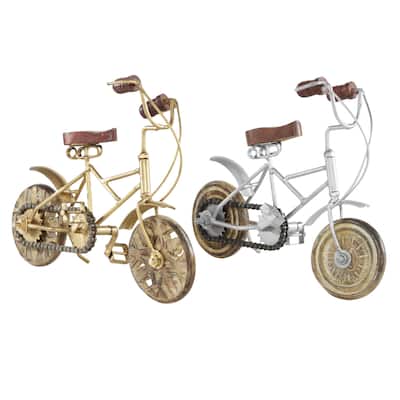 Metal Bike Decorative Sculpture with Wood Wheels - Set of 2 Multi Colored - Roche River Decor