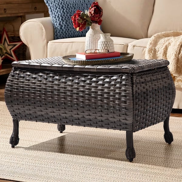 Cozywor Brown Wicker Outdoor Patio Storage Coffee Table On Sale Bed Bath & Beyond 39894698